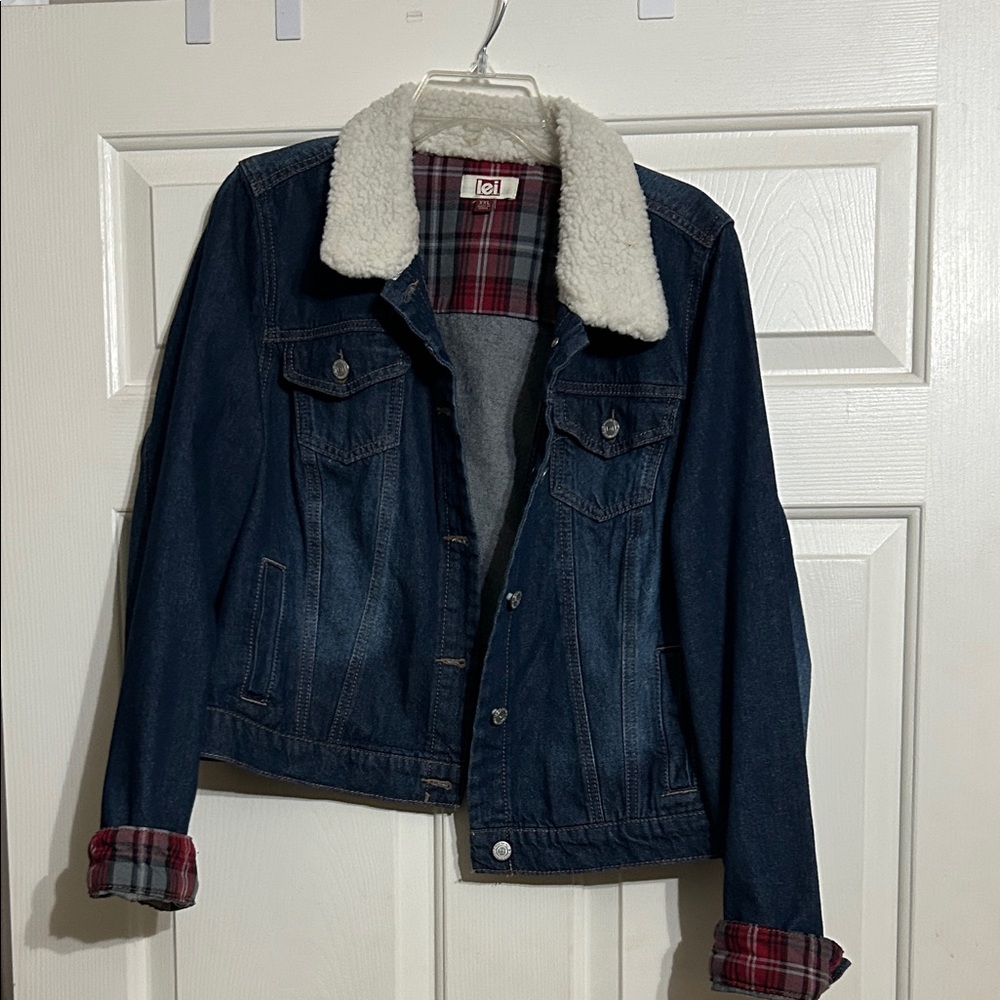 lei Blue Denim Jacket with White Sherpa Collar